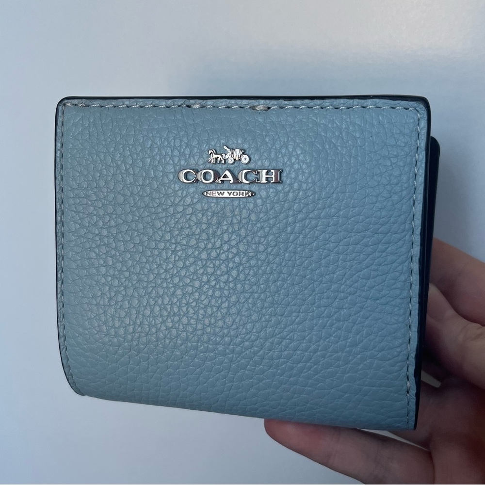 brand new Coach Snap Wallet - Light Blue Waterfall leather with silver hardware